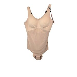 Honey love Beige High-Cut Shapewear Bodysuit Built-In Bra Support Size L NWT